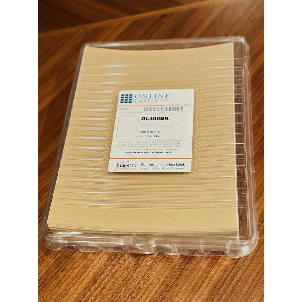 OnlineLabels OL400BK Brown Kraft Shipping Labels 8.5
